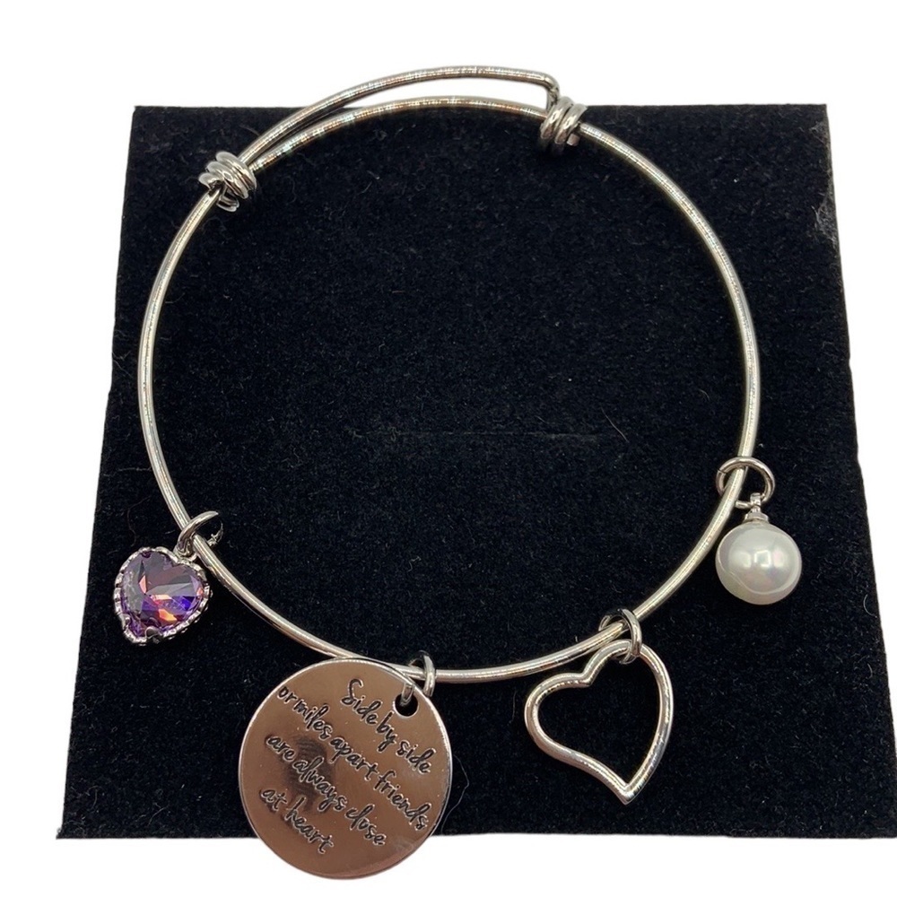 Silver "Side by side or miles apart friends are always close at heart"‎ Bracelet